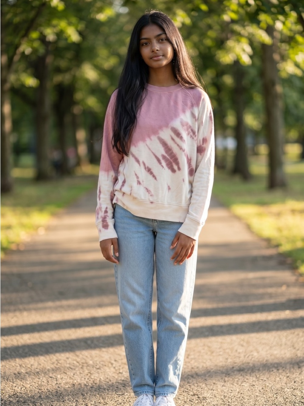 Tie-Dye Crewneck Sweatshirt in Dusty Pink and white - Women